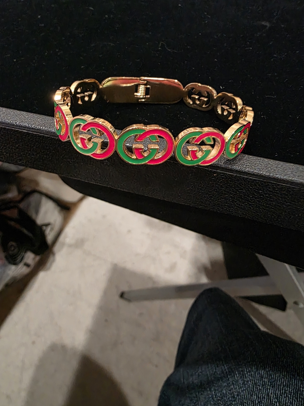 Gold-Tone Bracelet with Red & Green Enamel Accent